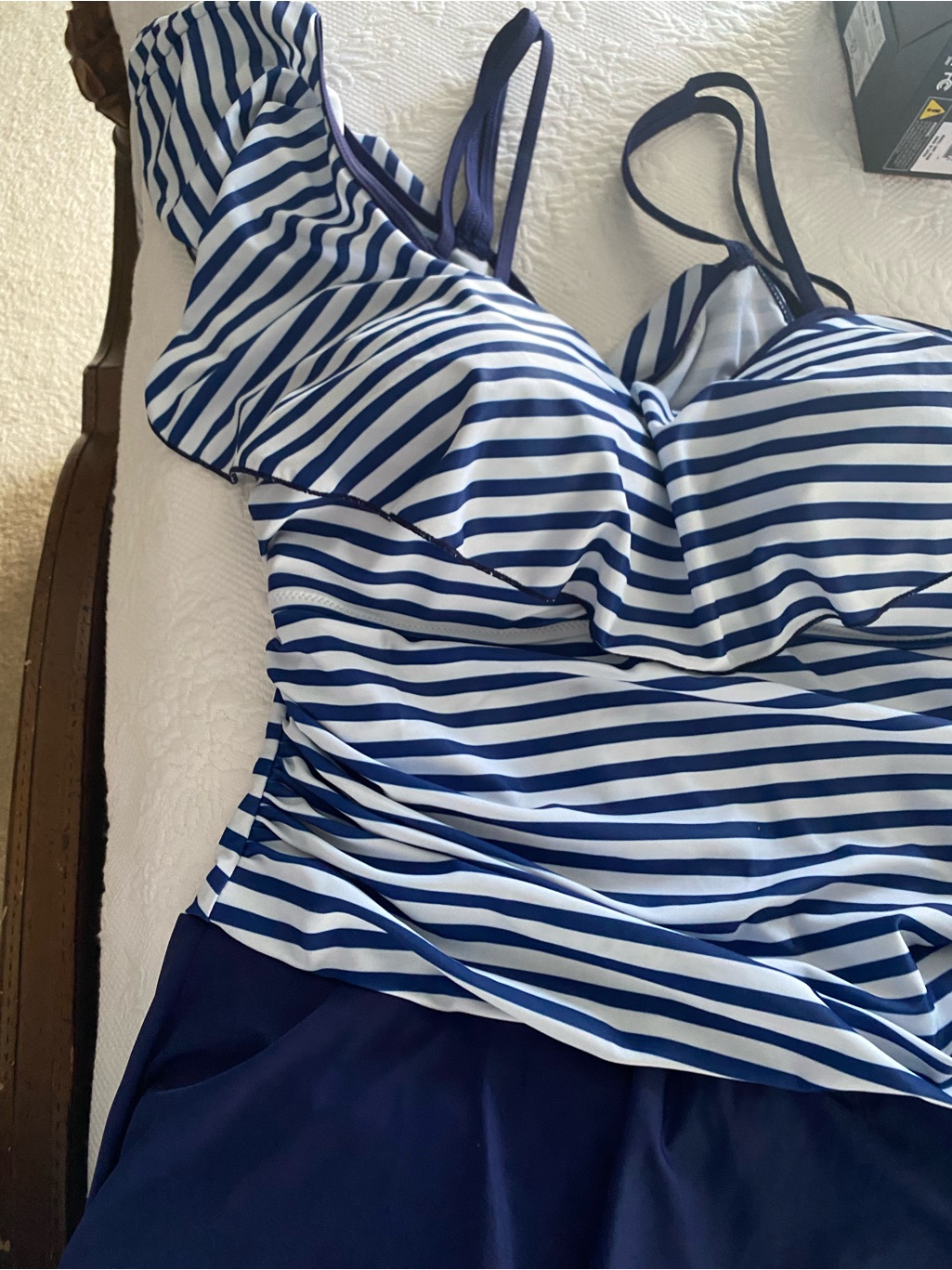 Striped Navy & White One-Piece Swim With Ruching